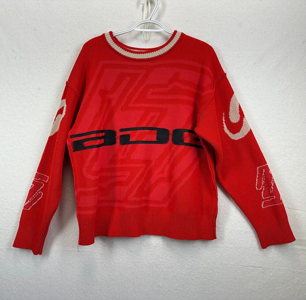 BDG Urban Outfitters Red Roman Jacquard Pullover Sweater Logo Graphic SZ M